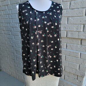 Banana Republic Floral Black Sleeveless Top Stretch Large